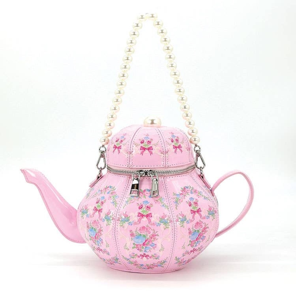 SOLD OUT Great Gift! Unique Whimsical 3D Floral Pink Teapot Tea Party Handbag - Picture 2 of 4